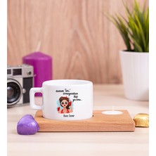 Hediye Dükkanı Kişiye Özel  Övmeyeceksen Hiç Yazma Ahşap Altlıklı Mumlu Fincan