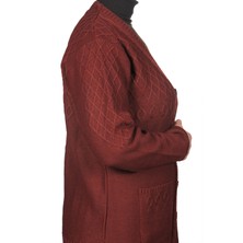 Fresh Moda Büyük Beden Kadın Borda Düğmeli Kısa Hırka
