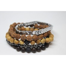 Yaşam Tohumu Hematit Doğal Taşlı & Ahşap Boncuklu Erkek Bileklik 5’li Set (Sınırlı Sayıda Üretim)