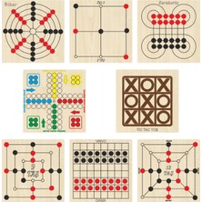 Ahtek Ahşap Zeka ve Strateji Oyun Seti 8 Li, Kızma Birader+Dama+3 Taş+9 Taş+12 Taş+Bihar+Surakarta+Tic-Tac-Toe