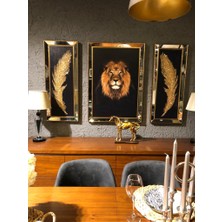 Dekorme Ayna Çerçeveli 3 Lü Set Aslan Cam Tablo