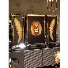 Dekorme Ayna Çerçeveli 3 Lü Set Aslan Cam Tablo