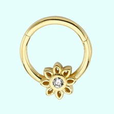 Sembol Gold Altın Halka Piercing Tektaş Çiçek 14 Ayar