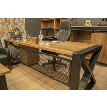 Deryawood Masif Ağaç Ofis  Odası Takımı Full Set-240 cm masa +keson +sehpa + konsol takım