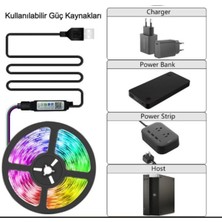 Ecuy Rgb Şerit LED Müziğe Duyarlı Ritimle Uyumlu Uzaktan Kumandalı Yapışkanlı Şerit LED 3metre  USB Kablo