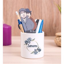 Hediye Dükkanı Kişiye Özel  Çiçek Desenli Isme Özel Seramik Kalemlik