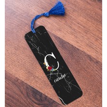 Hediye Dükkanı Kişiye Özel Siyah Mermer Desenli Isimli Kitap Ayracı