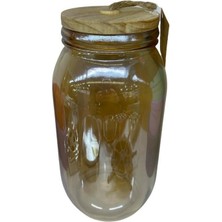 Panalı Ahşap Kapaklı Kavanoz Amber 2150ML