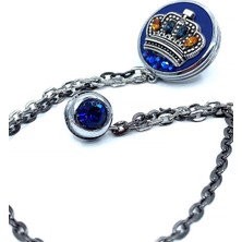 KRAVATKOLİK Gümüş Renk Mavi Motif Kral Tacı Ceket Yaka Iğnesi YI361