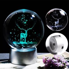 Hediyesahibi Geyik Temalı 3D Renkli Işıklı Cam Küre