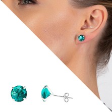 DAVİD BLACK Turkuaz Zirkon Taşlı Oval Tasarım 925 Ayar Gümüş Kadın Küpe