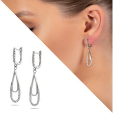 DAVİD BLACK Zirkon Taşlı Elips Tasarım 925 Ayar Gümüş Kadın Küpe