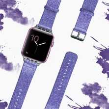 Ally Apple Watch Uyumlu 7 45MM 6-5-4 44MM Kordon Kayış Deri Parlak 3-2-1 42MM