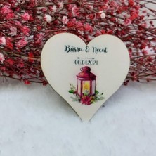 Hayaller Dükkanı 30 Adet Fenerli Kalp Ahşap Nikah Magnet Uv Baskı Nişan Liği Ekonomik