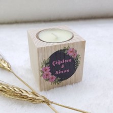 Hayaller Dükkanı 30 Adet Ahşap Mumluk Nişan Şekeri Çiçek Uv Baskılı Kalp Desen 5x5