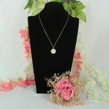 Moryconcept Papatya Kolye Altın Kaplama Buket Pembe Çift Gül Çipsolarla Sarmalı Set Sevgiliye Hediye