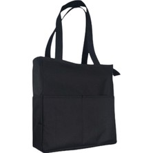 Lıghtınghm Kadın 3 Bölmeli Fermuarlı Siyah Denye Kumaş Bayan Omuz El Kol Çantası