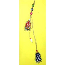 NAZAR 2li Seramik Çan Nazar Desenli Renkli Boncuklu Dekoratif Duvar Bahçe Balkon Süsü 52CM