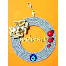 NAZAR Wellcome Yazılı Uğur Böcekli Kurdelalı Dekoratif Duvar Kapı Süsü 28 cm