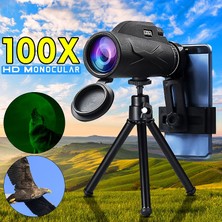 Okgoods 100X Gece Görüş Bak4 Prizma Hd Zoom Monoküler Su Geçirmez Teleskop, Açık Seyahat Yürüyüşü Için Tripodlu (Yurt Dışından)