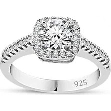 925 Ayar Gümüş Pırlanta Montür Kare Zirkon Taşlı Kadın Yüzük