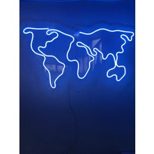 Dekoraven Dünya Haritası Neon Tabela Neon Led Dekoratif Duvar Aydınlatması Neon Duvar Dekorasyonu 66 x 38 Cm