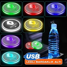 TeknoClub Renault Uyumlu Ledli Bardaklık Altı USB Şarjlı (2 Adet)