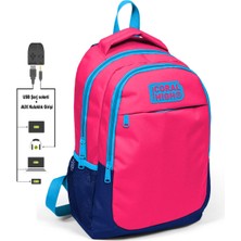 Coral High Kids Neon Mercan Üç Bölmeli USB Şarjlı Kulaklık Çıkışlı Sırt Çantası 24306