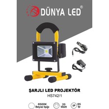 Dünya Led HS742/1 20W Şarjlı LED Projektör 6500K Beyaz Işık Alüminyum Kasa IP66