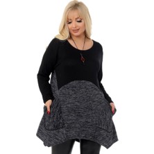 Kheos Yuvarlak Yaka Çift Renk Cepli Asimetrik Uzun Kol Bluz