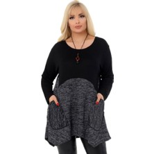 Kheos Asimetrik Çift Renk Yuvarlak Yaka Cepli Uzun Kol Tunik