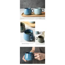 Sanlindou Seramik Kahve Fincanı Japon Retro Yaratıcı Seramik Su Kupası Nordic Lüks Çay Kupası Matt Porselen Çay Seti Mutfak Drinkware | Kupalar (Mavi) (Yurt Dışından)