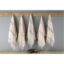 Menderes Home Cotton Collection Peştamal Havlu Çizgili Saçaklı Krem-Mavi