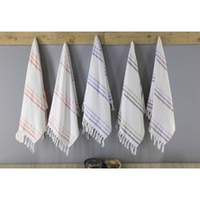 Menderes Home Cotton Collection Peştamal Havlu Çizgili Saçaklı Beyaz-Mavi
