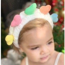 Queen Sevimli Kadife Pofuduk Renkli Kalpler Bebek Saç Bantı Kalp Bandana Beyaz