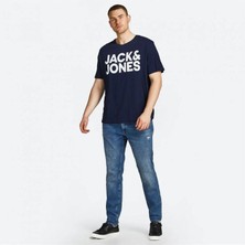 Jack & Jones 12158505 Kalın  Yazı 0 Yaka Kısa Kol Tshirt Lacivert