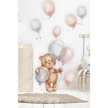 Msticker Sevimli Ayıcık ve Balonlar Çocuk Bebek Odası Sticker Seti