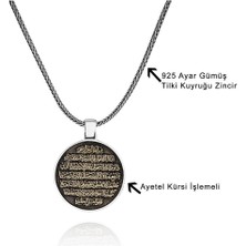 Tesbih Sepetim Siyah Zeminli Ayetel Kürsi Işlemeli 925 Ayar Gümüş Kolye