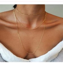 Huban Kadın Üçlü Şeri Zincir Kolye  Gold Katmanlı Kolye Choker Uzun Çoklu Kolye