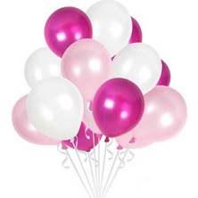 Best Parti Fuşya Pembe - Rose Gold - Metalik Beyaz Karışık Metalik Balon 70 Adet + 5 mt Balon Zinciri