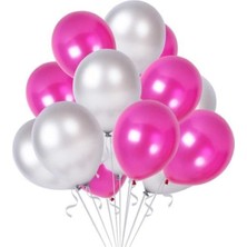 Best Parti Fuşya - Gümüş Karışık Metalik Balon 50 Adet + 5 mt Balon Zinciri