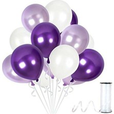 Best Parti 25 Adet 12 Inç Metalik Parti Balonu Metalik Lila - Mor - Beyaz