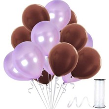 Best Parti Kahverengi - Lila Metalik Balon 70 Adet+ 5 mt Balon Zinciri