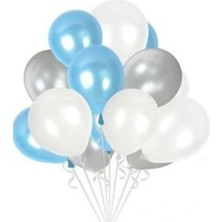 Best Parti 30 Adet 12 Inç Metalik Parti Balonu Metalik Açık Mavi - Beyaz - Gümüş