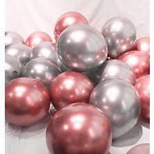 Best Parti Krom Balon 12" Inç Gümüş-Pembe Renk 20 Adet