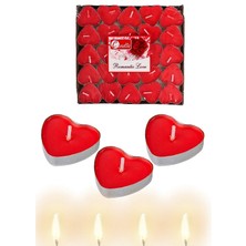 Best Parti Kırmızı Kalpli Tealight 50'li Mum Masa, Yer Süsleme Organizasyon