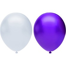 Best Parti Metalik Balon Seti 100 Adet ( Beyaz, Mor)