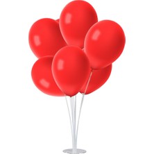 Best Parti 7'li Balon Standı + 7 Adet 12 Inç Metalik Balon Kırmızı