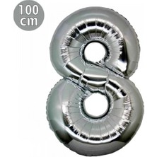 Best Parti 8 Rakamı Gümüş Folyo Balon 40 Inç 100 cm