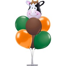Best Parti Safari Hayvan Temalı Balon (Inek) ve 7 Li Balon Standı